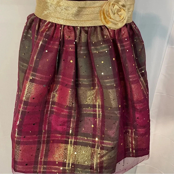 Bonnie Jean Gold,Green&burgundy Velvet Plaid& Sparkle Holiday Christmas Dress,4T - Picture 3 of 7